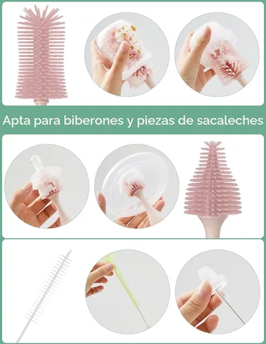 Vista 4 de Momcozy Kit de cepillos para botellas Pink & Momcozy - Líquido de limpieza para cepillos de botellas