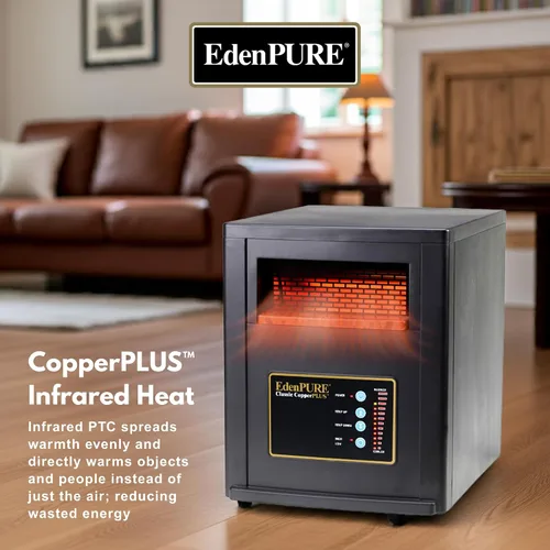 Vista 2 de EdenPURE Classic CopperPLUS Calentador de Infrarrojos — Calentador de Zona de 1500 W Ahorro de Energía para Habitaciones Grandes hasta 1000 pies