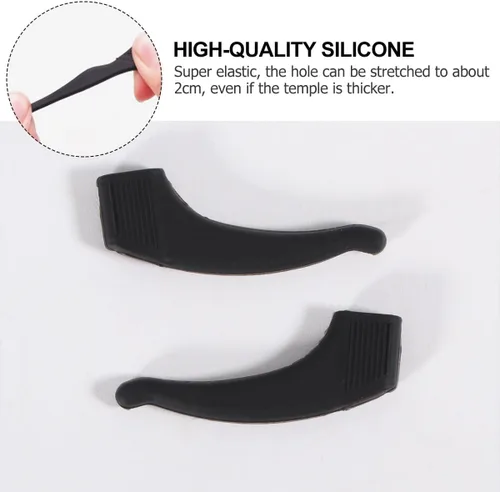Vista 7 de Kit de 10 pares de ganchos de silicona antideslizante para gafas, funda antideslizante para gafas, juego de patas de silicona negra para un ajuste