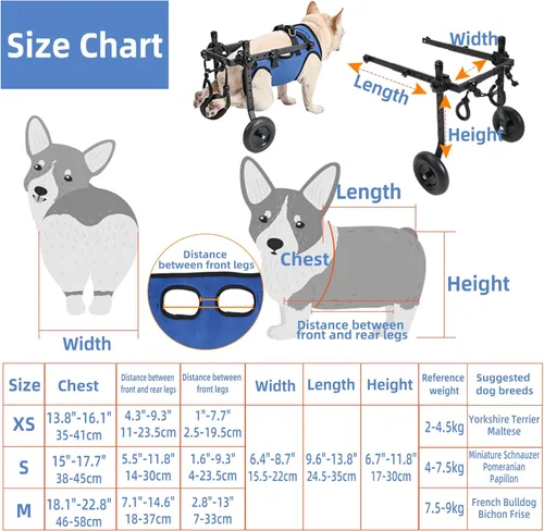 Vista 2 de Silla de ruedas ajustable para perros pequeños - Ayuda de movilidad para mascotas discapacitadas, Silla de ruedas para perros pequeños para patas