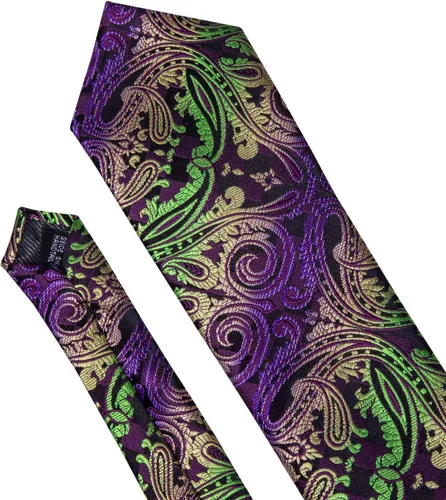 Vista 220 de Barry.Wang - Juego de corbata de seda para hombre, diseño de cachemira, pañuelo y gemelos de bolsillo