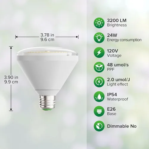 Vista 3 de SANSI Bombilla LED equivalente a 250 W, BR30 24 W, 3000 K, 5000 K, rojo, 660 nm, infrarrojo, 730 nm, espectro completo, bombilla de crecimiento