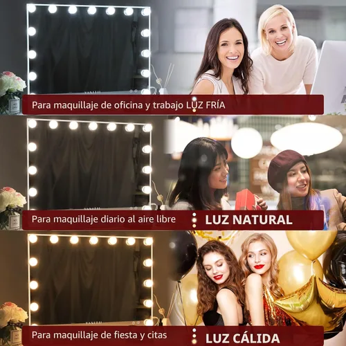 Vista 5 de VANITII - Espejo Hollywood con luces, altavoz con carga USB, espejo de maquillaje iluminado con bombillas, 3 modos de iluminación y espejo