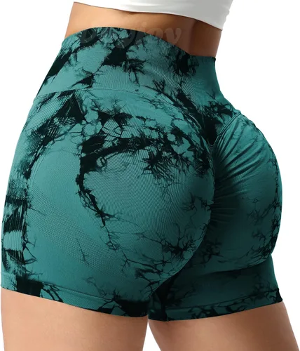 Vista 2 de VOYJOY - Shorts de entrenamiento para mujer, tiro de 3.6 pulgadas, con levantamiento de glúteos, pantalones cortos de gimnasio sin costuras