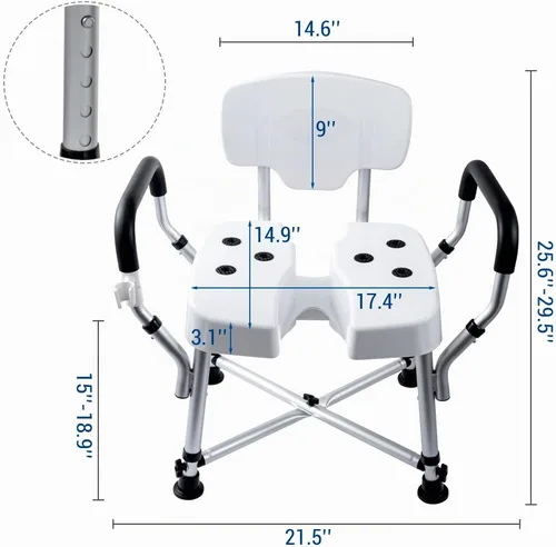 Vista 5 de MyGift Silla de ducha resistente de grado profesional para bañera interior con respaldo, reposabrazos acolchados, soporte para cabezal de ducha