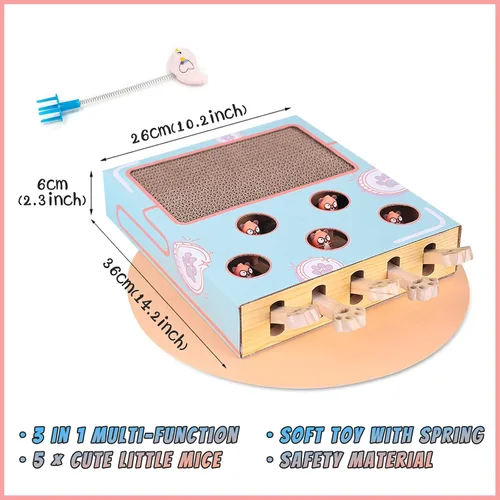 Vista 5 de Juguetes de enriquecimiento para gatos de interior con almohadilla para rascar gatos, caja de cartón para gatos para divertirse mucho, juguete