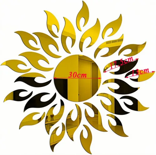 Vista 2 de Pegatinas de pared de espejo 3D de flores de sol, calcomanías de pared con patrón de sol, bricolaje, flor redonda, girasol, extraíble, acrílico
