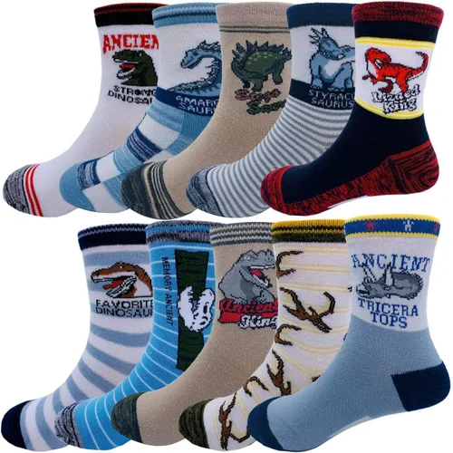 Vista 13 de Calcetines deportivos para niños Cczmfeas con diseño de dinosaurios animados, 10 pares Dinosaurios 2