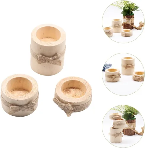 Vista 4 de Wooden Tealight Candle Holder Set 3 Sizes Tabletop Candle Stand Natural Wood Material for Home Dining Party Centerpiece
