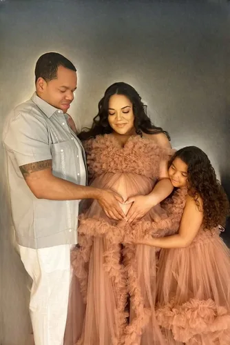 Vista 6 de Molisa Vestido de maternidad de tul para sesión de fotos, volantes hinchados, lencería nupcial, bata de baño, vestidos de embarazo transparentes
