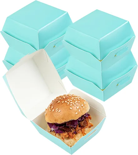 Vista 18 de Restaurantware Mini cajas de hamburguesas de 2.5 x 2.5 x 2 pulgadas, 100 recipientes de alimentos con tapa con bisagras, cajas desechables de papel