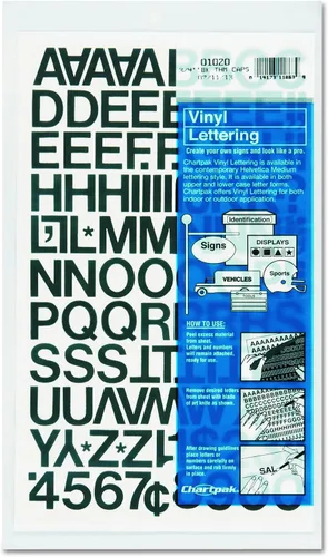 Vista 4 de Chartpak letras y números de capital vinilo autoadhesivo, 1/2 pulgadas de alto, negro, 201 por pack (01010), Blanco