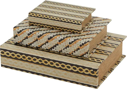 Vista 7 de Deco 79 Caja decorativa de piel sintética con eslabones de cadena de almacenamiento de libros con diferentes patrones, juego de 3 cajas decorativas