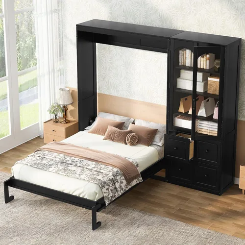 Vista 16 de Cama Murphy de tamaño matrimonial con armario de almacenamiento, ropa y 3 Blanco