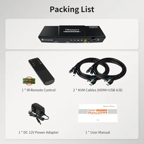 Vista 9 de TESmart Interruptor KVM USB 3.0 HDMI 1 Monitor 2 Computadoras 4K@60Hz, Audio L/R y Micrófono, Emuladores EDID de 2 Puertos, Cambio de Teclas