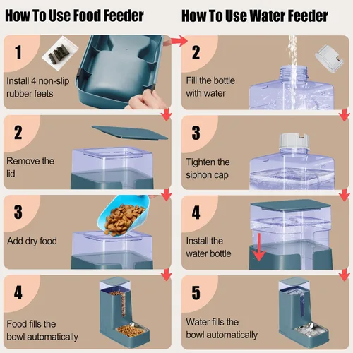 Vista 5 de Juego de alimentador automático para gatos y dispensador de agua para gatos con cuencos de acero inoxidable, comedero por gravedad para perros