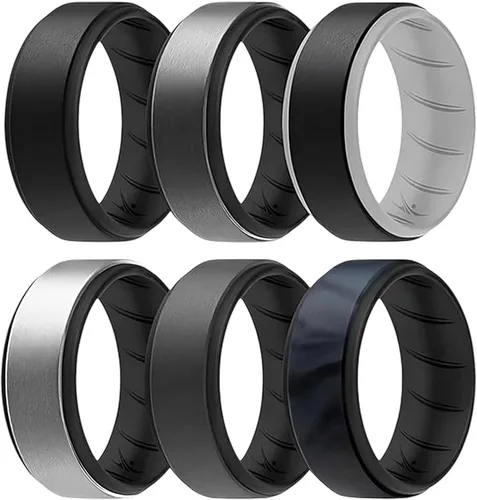 Vista 20 de ROQ Anillo de boda de goma de silicona para hombre, ajuste cómodo, anillo de boda para hombre, duradero, anillo de compromiso de goma transpirable