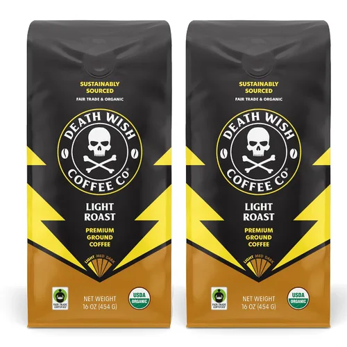Vista 10 de Death Wish Coffee - Café molido orgánico de tostado medio, paquete de 6 Fair Trade Arabica & Robusta, Stone Fruit Caramel & Roasted Nut Notes
