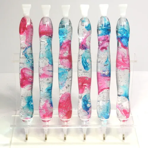 Vista 3 de Herramienta hecha a mano del kit de la pluma del taladro del arte de la pintura del diamante 5D con 14 puntas y 10 ceras - azul plata HotPink