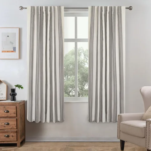Vista 93 de DriftAway Chris Linen - Cortinas opacas con capa térmica y reductora de sonido, 63 pulgadas de largo para dormitorio, cortinas estampadas a rayas