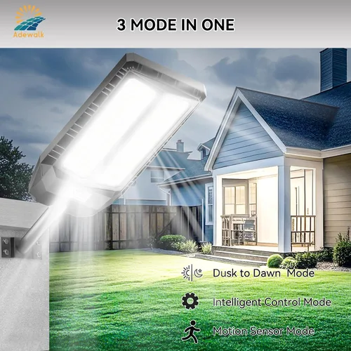 Vista 5 de 6000 W de luces solares para exteriores resistentes al agua, luz de calle solar del atardecer al amanecer de 7000 K, sensor de movimiento