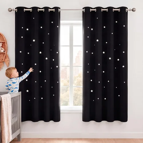 Vista 33 de NICETOWN - Cortinas de oscurecimiento de habitación con estrellas en rosa bebé, de 45 pulgadas de largo para dormitorio de niñas, cortinas