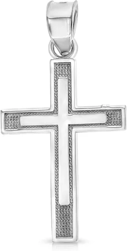 Vista 3 de Ioka Colgante religioso de cruz de oro blanco de 14 quilates con collar de cadena de caja de 0.031in