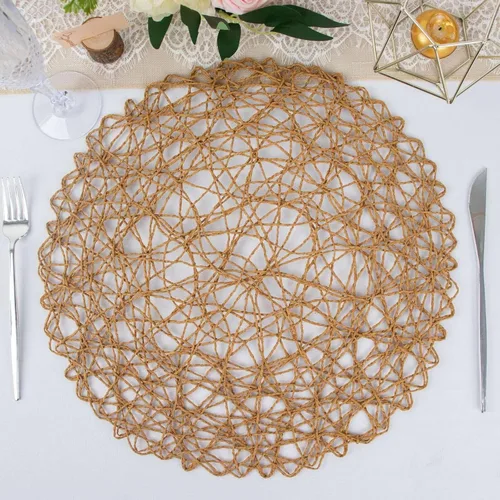Vista 15 de Efavormart - Paquete de 6 manteles individuales redondos de 15 pulgadas con cuerda metálica beige para bodas, eventos, fiestas de cumpleaños