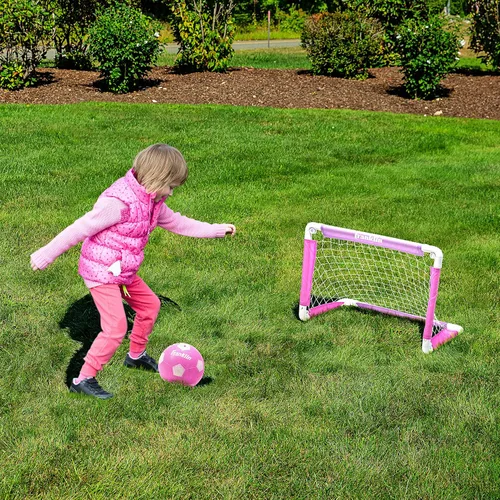 Vista 5 de Franklin Sports Portería de fútbol para niños, con pelota y bomba de aire, 24 x 16 pulgadas, plegable, ideal para patio trasero