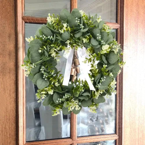 Vista 8 de HATOKU 24 tallos artificiales de hojas de eucalipto sembradas, tallos de eucalipto de plata sintética para ramos de boda, centro de mesa, decoración