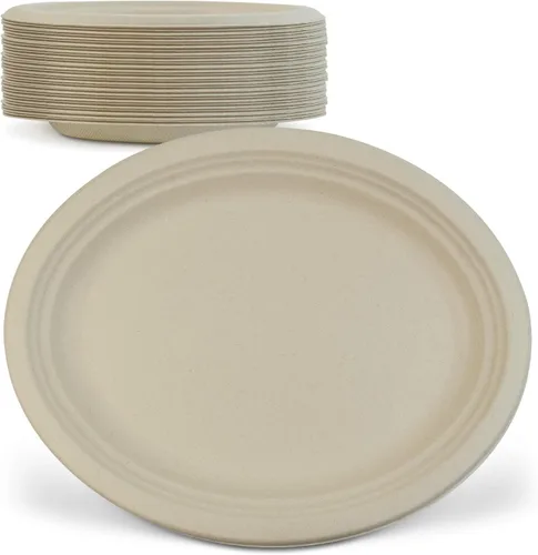 Vista 13 de Green Earth, Platos compostables de 10 pulgadas, 125 unidades, fibras de bambú naturales, vajilla diaria – Biodegradable, desechable, forma ovalada