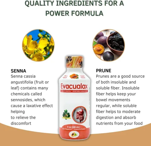 Vista 4 de Senna Laxante líquido para adultos y niños, sabor a papaya, hoja de sena natural y ciruela, suavizante de heces para aliviar el estreñimiento