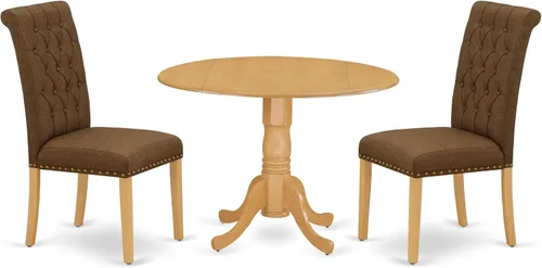 Vista 20 de East West Furniture DLBR3-BLK-17 - Juego de muebles de comedor de 3 piezas que contiene una mesa de comedor redonda con gotas y 2 sillas tapizadas