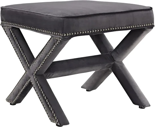 Vista 11 de Modway Rivet - Banco moderno tapizado de terciopelo con base en X y ribete de cabeza de clavo, color gris