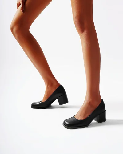 Vista 2 de FEMSTEP Zapatos casuales de tacón bajo para mujer, de piel mate, puntera cuadrada, 2.5 pulgadas
