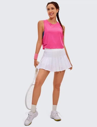 Vista 4 de CRZ YOGA Pima - Camiseta corta de algodón para mujer, camisetas deportivas sin mangas, atléticas, yoga, correr, gimnasio, entrenamiento, ombligueras