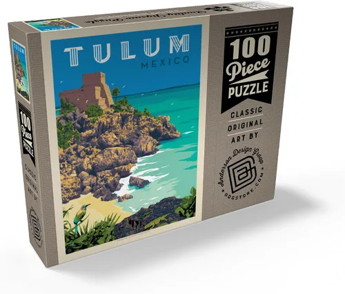 Vista 2 de MyPuzzle Mexico: Tulum, póster vintage, rompecabezas premium de 100 piezas para adultos