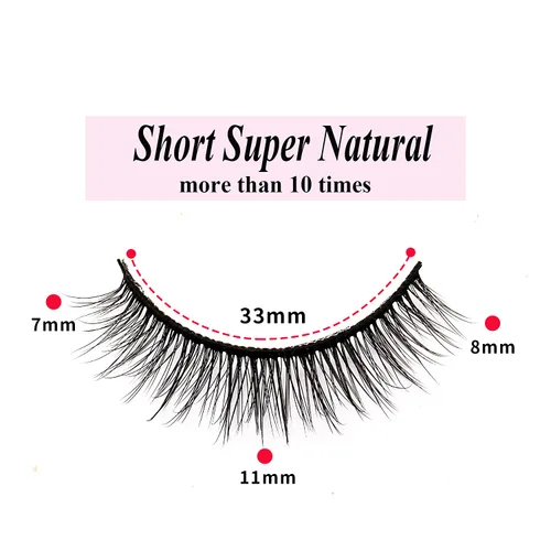 Vista 4 de Pestañas cortas de aspecto natural 6D, pestañas de visón finas, 10 pares, 100% hechas a mano, pestañas postizas reutilizables
