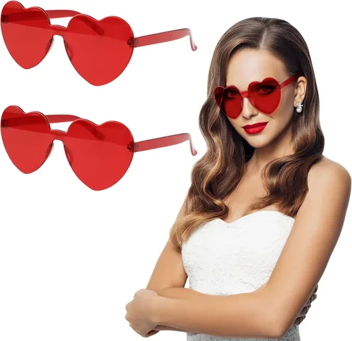 Vista 2 de ABOOFAN Gafas de sol en forma de corazón sin montura gafas de sol transparentes en forma de corazón sin montura gafas de sol de corazón rojo