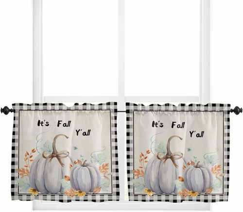 Vista 27 de Cenefas de Navidad de invierno para ventanas, cortinas de cocina con bolsillo para barra, cortinas con aislamiento térmico para ventana de baño