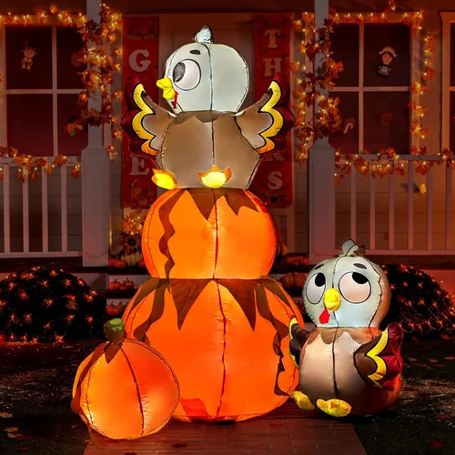 Vista 4 de Joiedomi Calabaza Apilable Inflable de 6 Pies de Acción de Gracias con Pavo con LEDs Integrados, Decoraciones Inflables para Exteriores para Patio