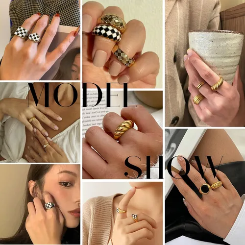 Vista 5 de FAXHION Juego de 10 anillos gruesos de oro de 18 quilates para mujeres y niñas, anillos trenzados chapados en oro, apilables, anillos midi, anillos