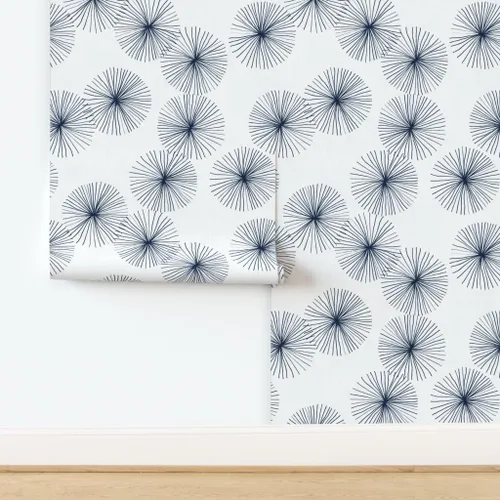 Vista 4 de Spoonflower Mid Century Mod Pre-Pasted Removable Wallpaper Roll 24" x 36" Circle Snowflake Minimalist Dark Blue Self-adhesive, removable and