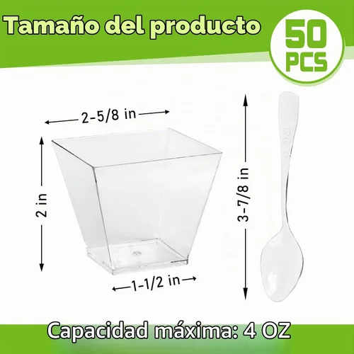 Vista 2 de 100 tazas de postre de plástico de 4 onzas con cucharas, desechables
