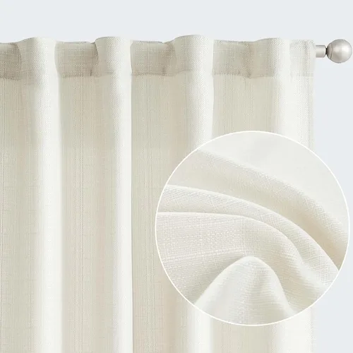 Vista 10 de JINCHAN Cortinas de lino beige para sala de estar y dormitorio, cortinas texturizadas de 63 pulgadas de largo, cortinas de estilo rústico de tejido