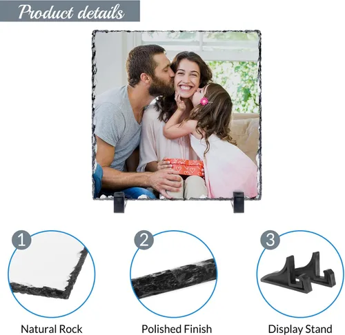 Vista 5 de Marco de piedra personalizado para fotos personalizadas, marcos de placa de pizarra de roca, regalos personalizados para bodas, familiares, mascotas