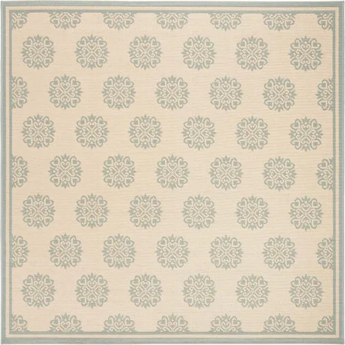 Vista 3 de SAFAVIEH Alfombra lavable al aire libre Linden Collection – 6 pies 7 pulgadas, cuadrada, crema y aguamarina, no desprende pelusa y fácil de limpiar