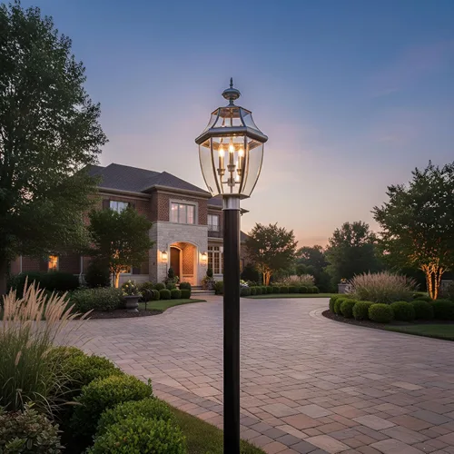 Vista 6 de Quoizel Newbury - Farol de poste para exteriores, poste de lámpara de campo francés de peltre de 23 pulgadas, 3 luces, poste exterior para patio