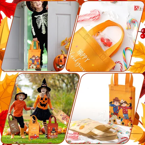 Vista 6 de Abbylike 30 bolsas de regalo para el día de Acción de Gracias, bolsas de regalo de otoño no tejidas, bolsas de regalo de fiesta de Acción de Gracias