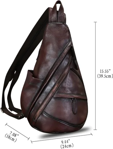 Vista 5 de Bolso bandolera de cuero genuino para hombres y mujeres, mochila de cuero para el pecho, bolsa cruzada de hombro